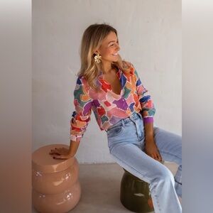 Easy Clothes Brand: W, Small, Colorful Floral Button-Up Shirt BRAND NEW WITH TAG